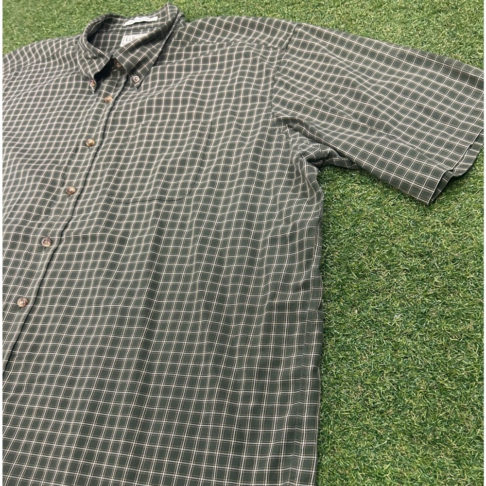 LL Bean Mens XXL Green Plaid Wrinkle Resistant Cotton Button Down Shirt NX47 - Picture 3 of 6
